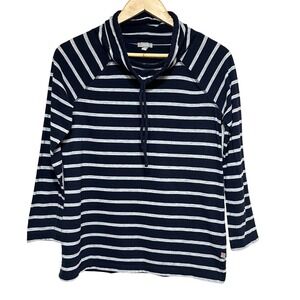 T by Talbots Women's Striped Popover Top Women's MP Funnel Neck Beach Relaxed‎